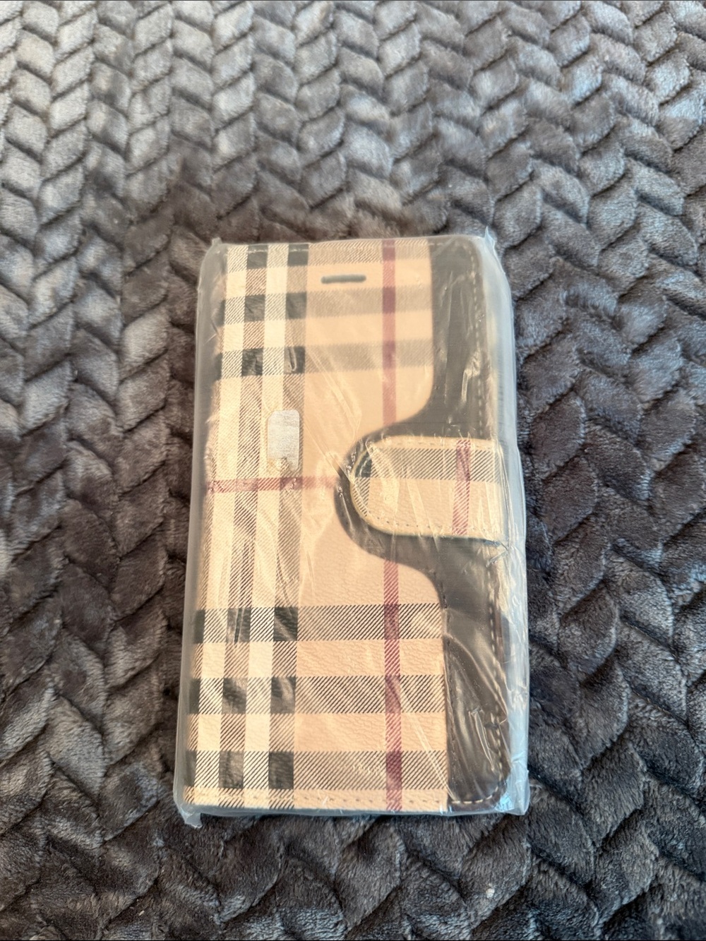 Burberry Beige Plaid Folio Phone Case with Black Trim